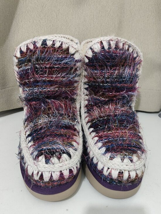 Mou Shoes - Mou Multicolor Tweed Shearling-Lined Platform Ankle Boots